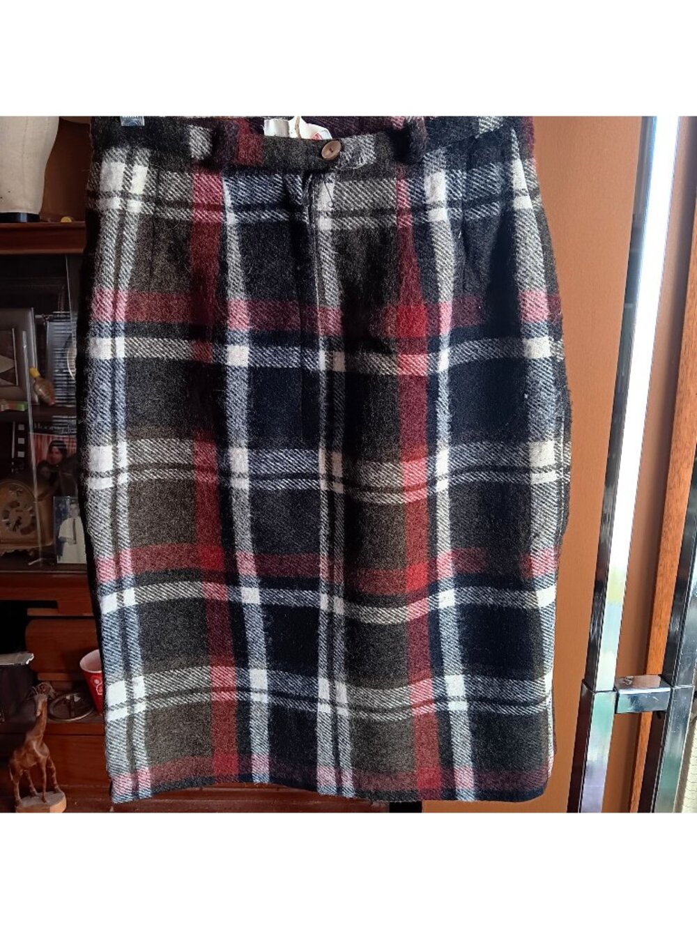 Small Vintage 24" 1950s Skirt Plaid Wool Mode O’ Day Red/Black/White Mid-Length